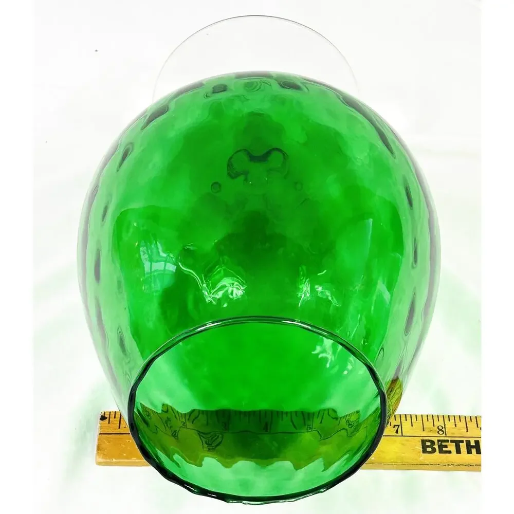Vtg EMPOLI Italy Green Diamond Optic Glass LARGE 11.5